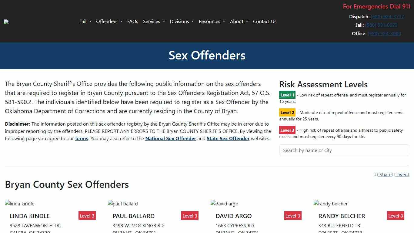 Sex Offenders | Bryan County Sheriff's Office